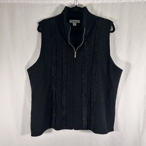 Coldwater Creek 100% Wool Vest Women's 2X Black Full Zip Turtleneck Sleeveless